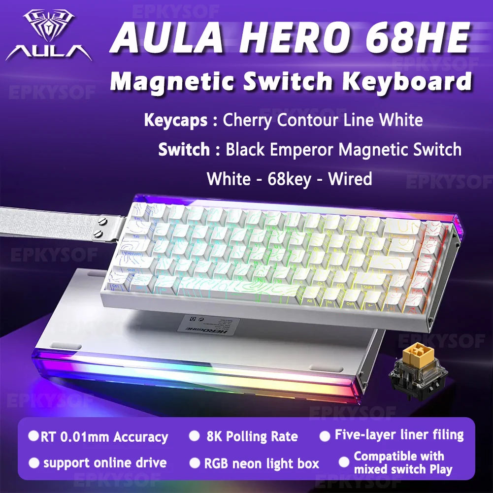 AULA HERO 68HE Gaming Keyboard — Hall Effect Magnetic Switches | Rapid Trigger | 8K Polling | RGB | 65%