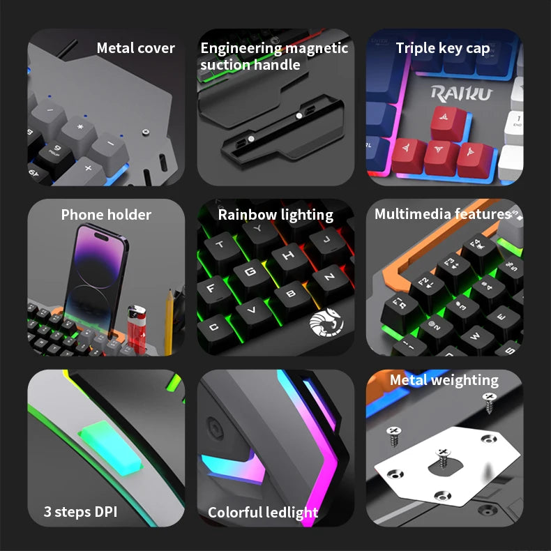 T16 Gaming Keyboard & Mouse Combo — RGB Backlit | Metal Build | Palm Rest | 6-Key Rainbow Mouse