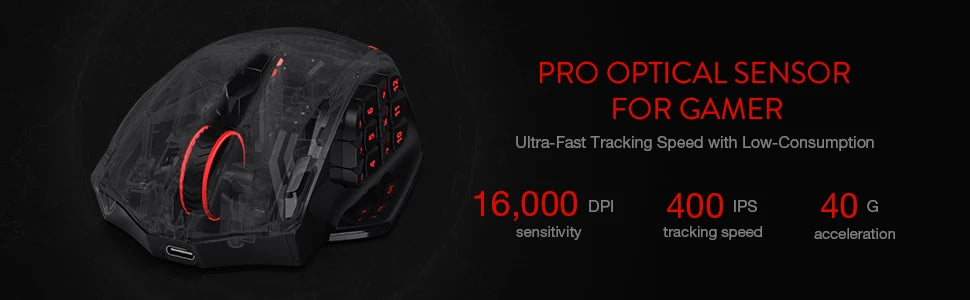 Redragon M913 Impact Elite Wireless Gaming Mouse — 16000 DPI | 16 Buttons | RGB | Black & White
