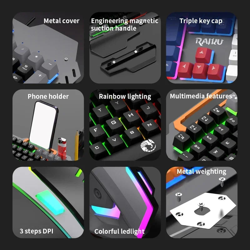T16 Gaming Keyboard & Mouse Combo — RGB Backlit | Metal Build | Palm Rest | 6-Key Rainbow Mouse