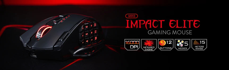 Redragon M913 Impact Elite Wireless Gaming Mouse — 16000 DPI | 16 Buttons | RGB | Black & White