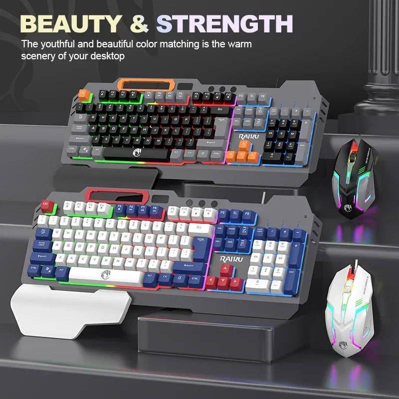 T16 Gaming Keyboard & Mouse Combo — RGB Backlit | Metal Build | Palm Rest | 6-Key Rainbow Mouse
