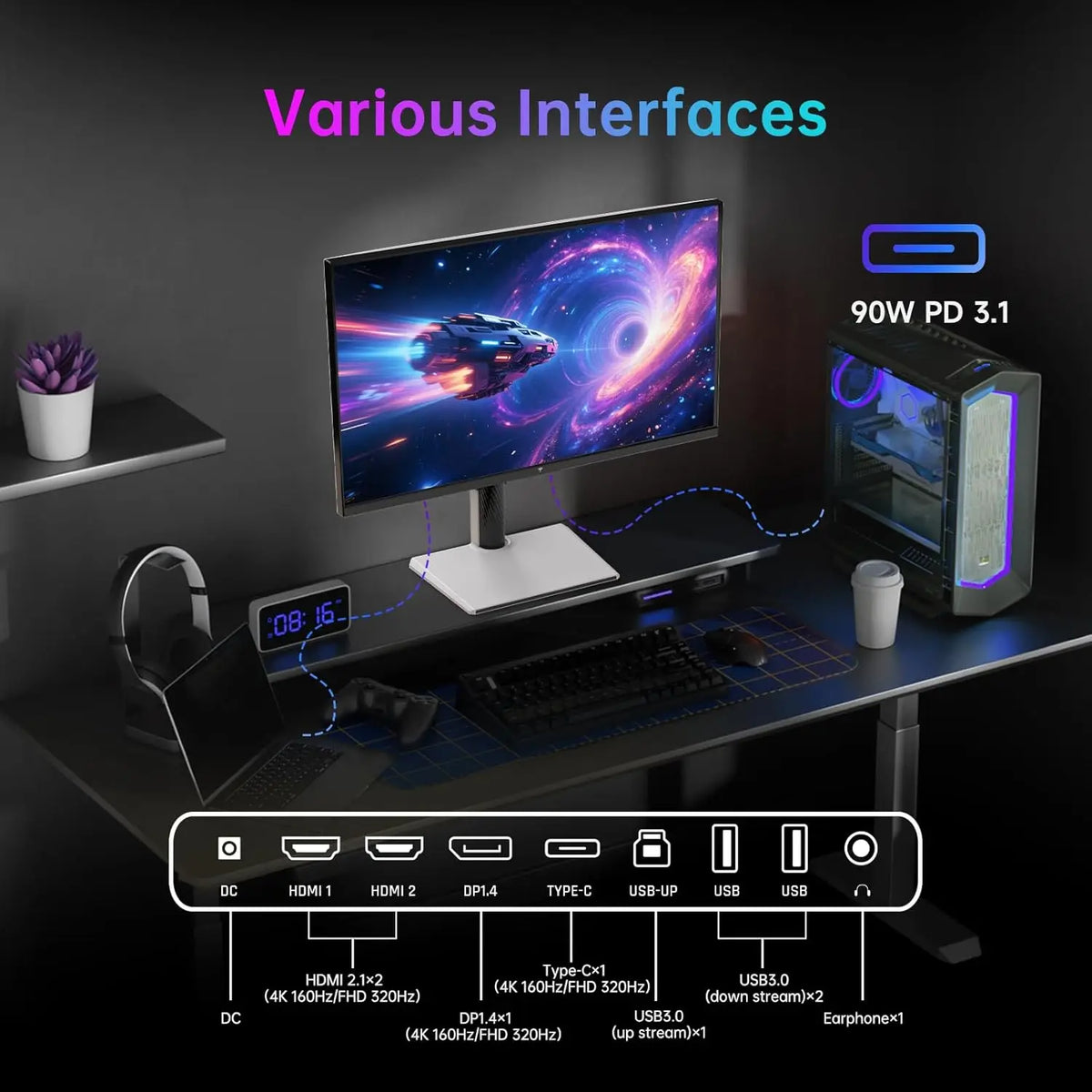Dough Spectrum 27" IPS Gaming Monitor — 4K 144Hz | HDR | USB-C | Black