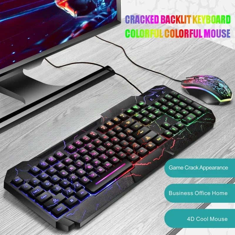 Wired Gaming Keyboard & Mouse Combo — RGB Backlit | Mechanical Feel | LED Lighting