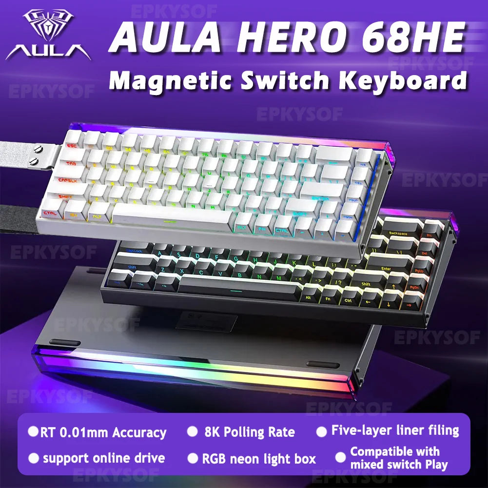 AULA HERO 68HE Gaming Keyboard — Hall Effect Magnetic Switches | Rapid Trigger | 8K Polling | RGB | 65%
