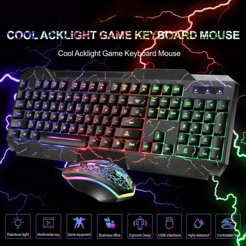 Wired Gaming Keyboard & Mouse Combo — RGB Backlit | Mechanical Feel | LED Lighting