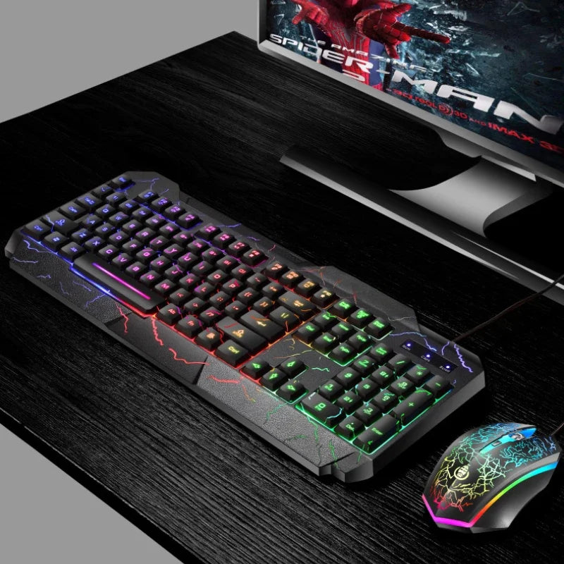 Wired Gaming Keyboard & Mouse Combo — RGB Backlit | Mechanical Feel | LED Lighting