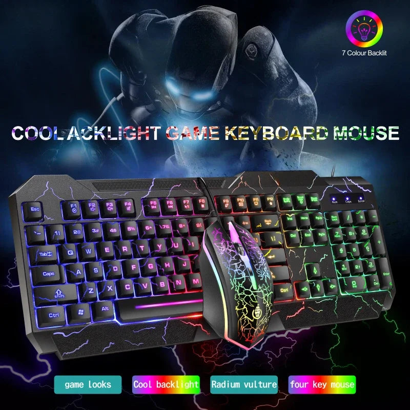 Wired Gaming Keyboard & Mouse Combo — RGB Backlit | Mechanical Feel | LED Lighting