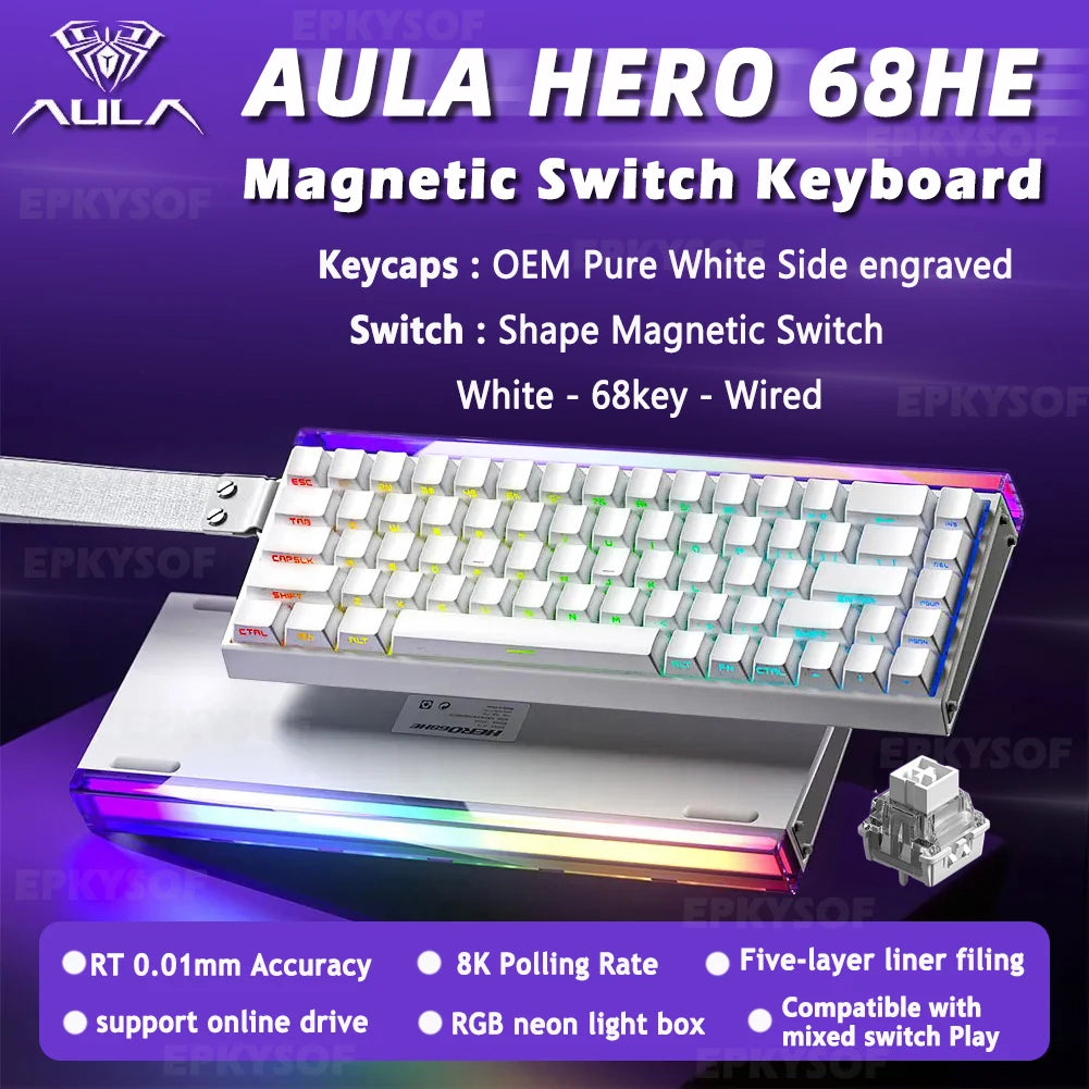 AULA HERO 68HE Gaming Keyboard — Hall Effect Magnetic Switches | Rapid Trigger | 8K Polling | RGB | 65%