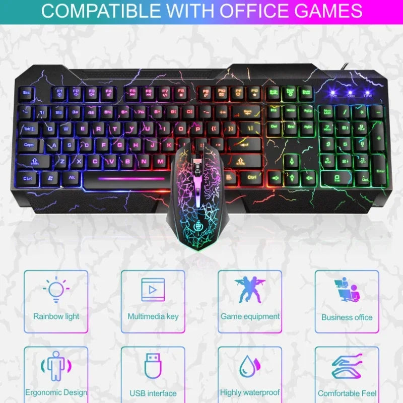 Wired Gaming Keyboard & Mouse Combo — RGB Backlit | Mechanical Feel | LED Lighting