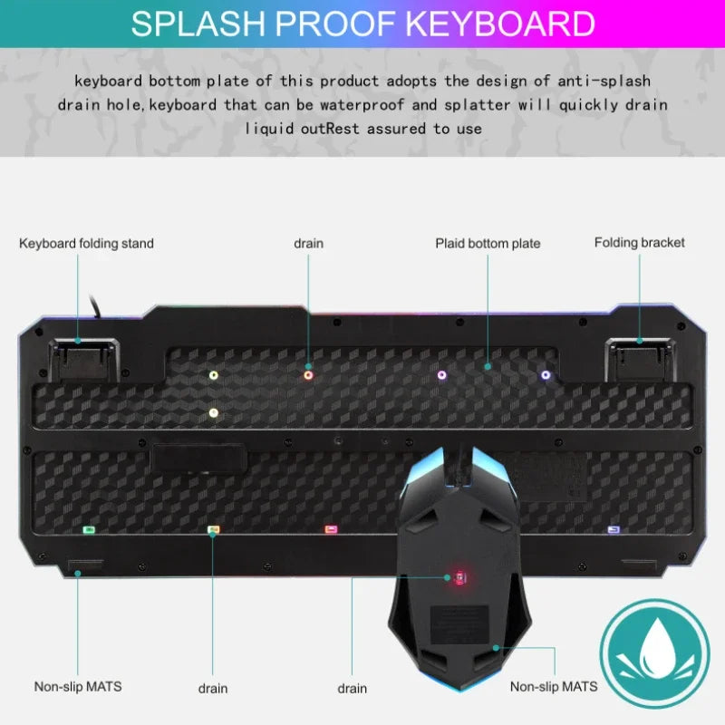 Wired Gaming Keyboard & Mouse Combo — RGB Backlit | Mechanical Feel | LED Lighting