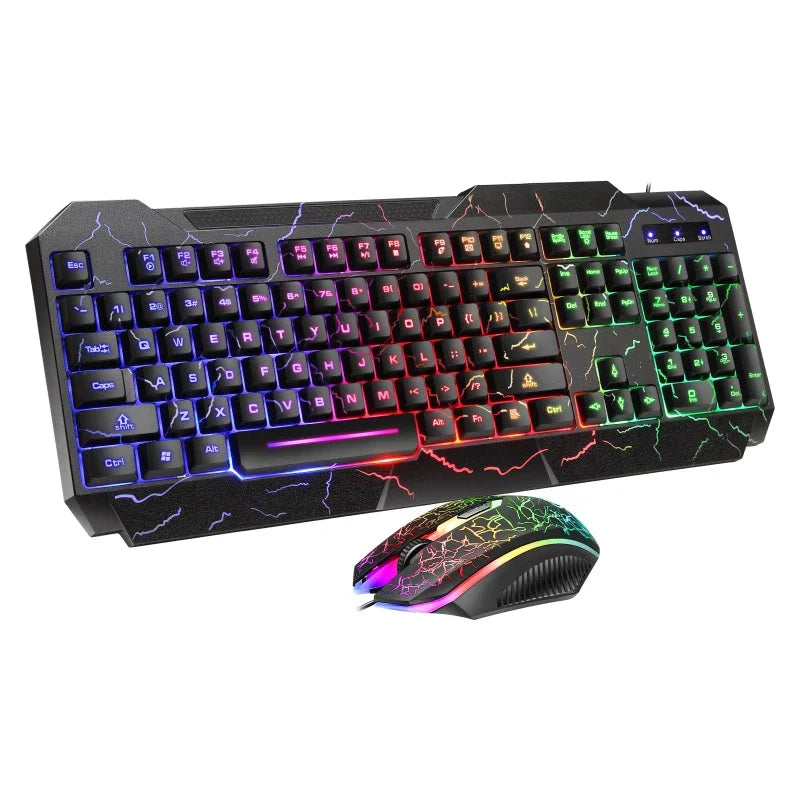 Wired Gaming Keyboard & Mouse Combo — RGB Backlit | Mechanical Feel | LED Lighting