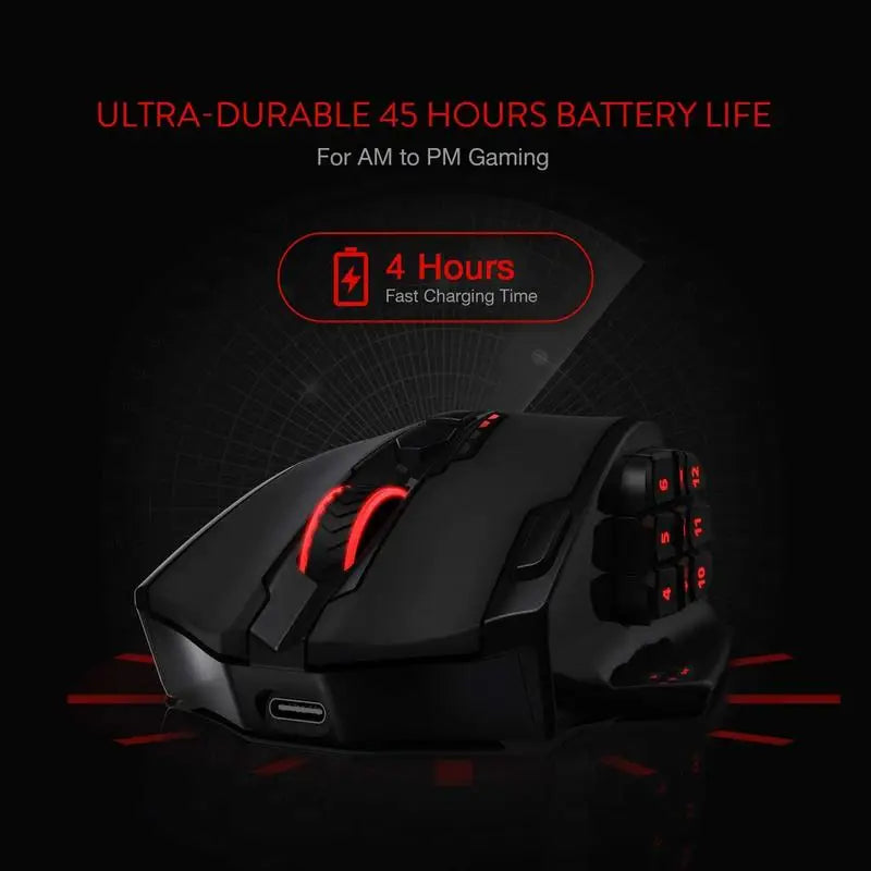 Redragon M913 Impact Elite Wireless Gaming Mouse — 16000 DPI | 16 Buttons | RGB | Black & White