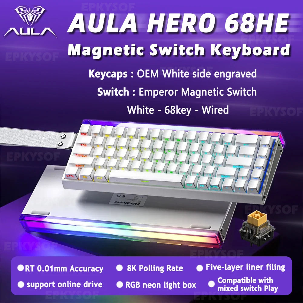AULA HERO 68HE Gaming Keyboard — Hall Effect Magnetic Switches | Rapid Trigger | 8K Polling | RGB | 65%
