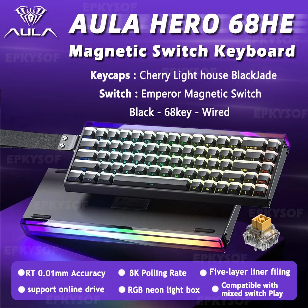 AULA HERO 68HE Gaming Keyboard — Hall Effect Magnetic Switches | Rapid Trigger | 8K Polling | RGB | 65%