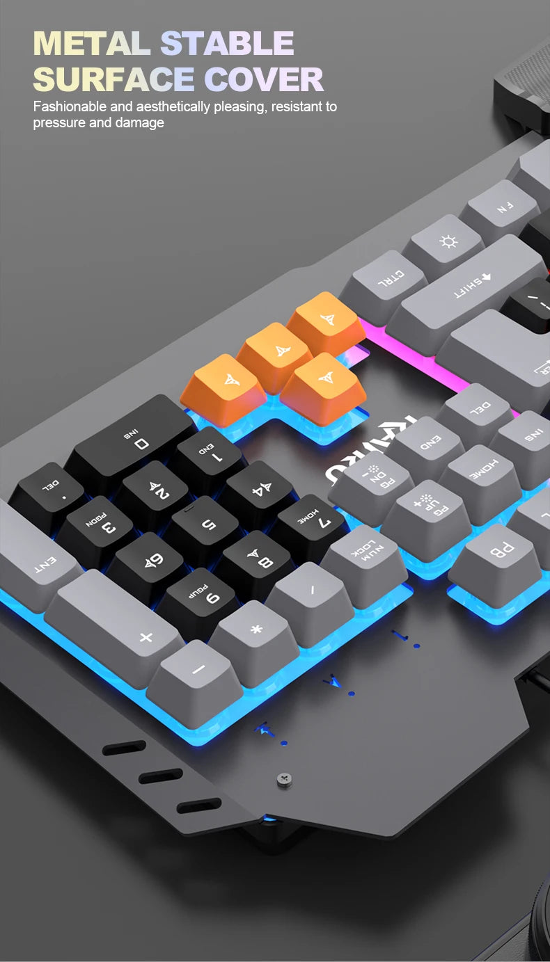 T16 Gaming Keyboard & Mouse Combo — RGB Backlit | Metal Build | Palm Rest | 6-Key Rainbow Mouse