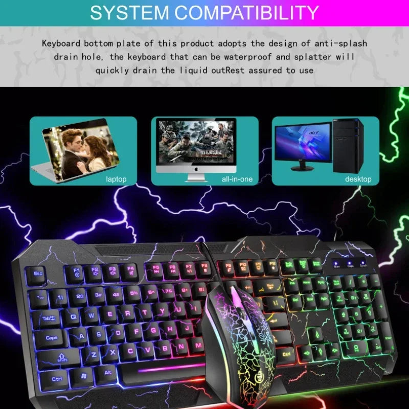 Wired Gaming Keyboard & Mouse Combo — RGB Backlit | Mechanical Feel | LED Lighting