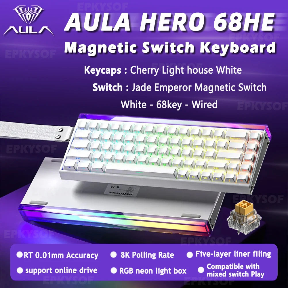 AULA HERO 68HE Gaming Keyboard — Hall Effect Magnetic Switches | Rapid Trigger | 8K Polling | RGB | 65%