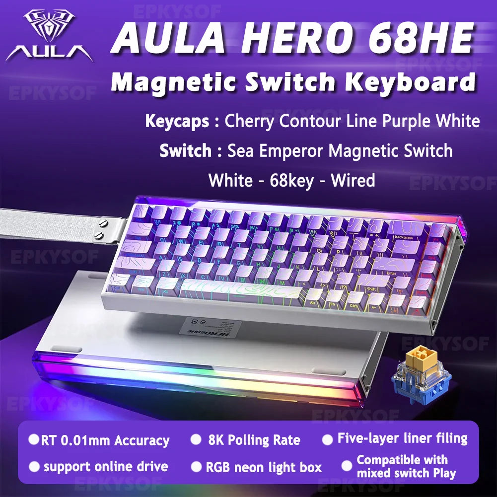 AULA HERO 68HE Gaming Keyboard — Hall Effect Magnetic Switches | Rapid Trigger | 8K Polling | RGB | 65%
