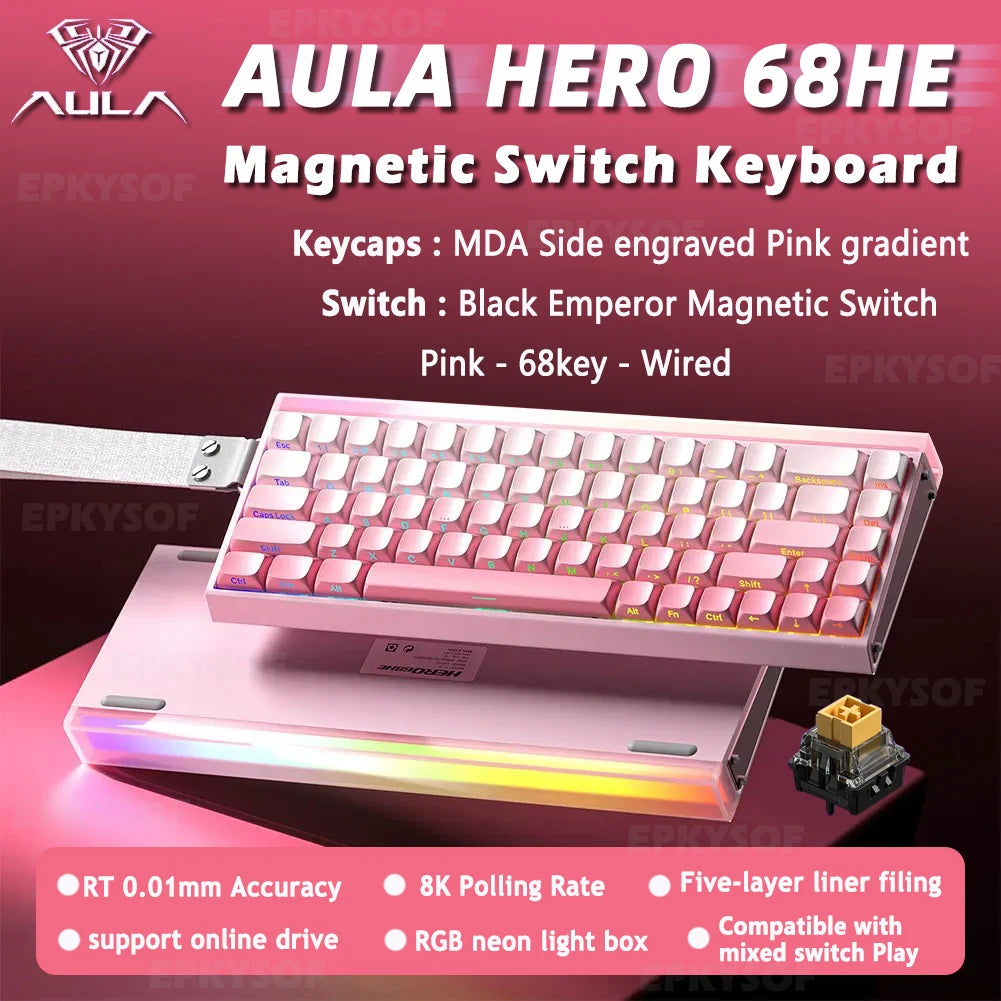 AULA HERO 68HE Gaming Keyboard — Hall Effect Magnetic Switches | Rapid Trigger | 8K Polling | RGB | 65%