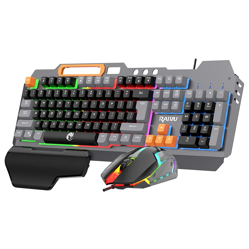 T16 Gaming Keyboard & Mouse Combo — RGB Backlit | Metal Build | Palm Rest | 6-Key Rainbow Mouse