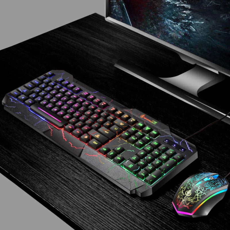 Wired Gaming Keyboard & Mouse Combo — RGB Backlit | Mechanical Feel | LED Lighting
